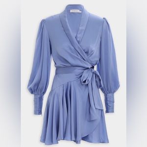 BNWT Silk Wrap Mini Dress by Zimmermann Cornflower color, US size 6, AU size 1